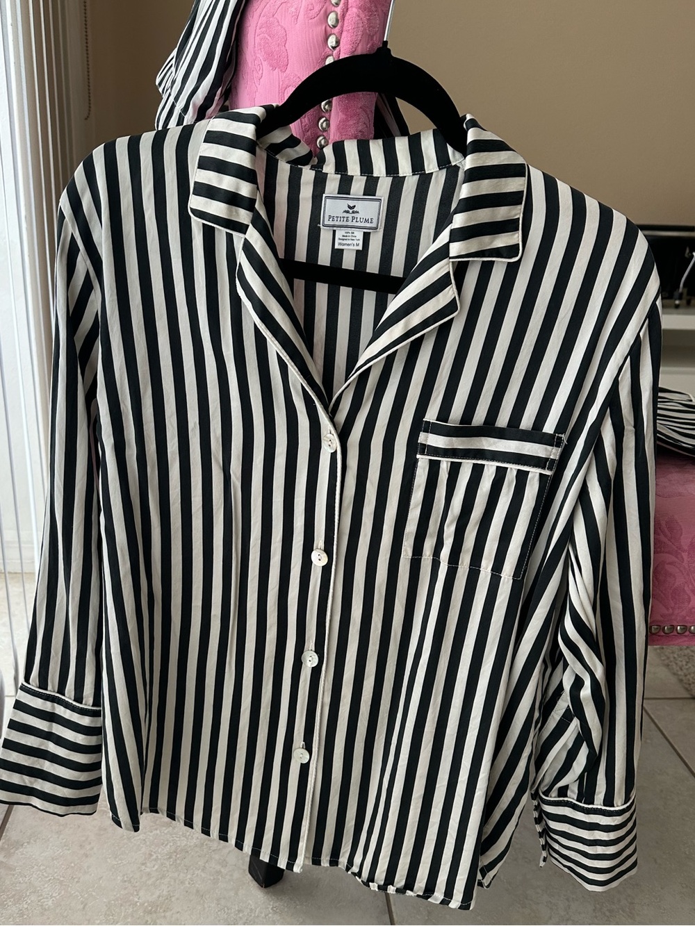 Petite Plume set womens size M 100 percent silk blk and white